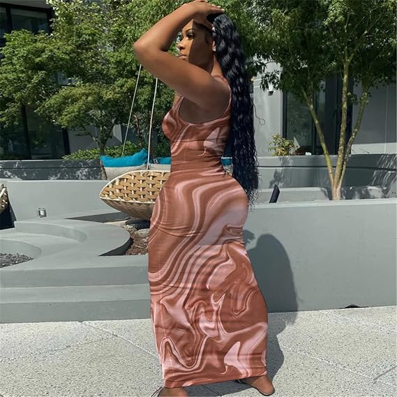 Adogirl swirl-print maxi dress worn outdoors